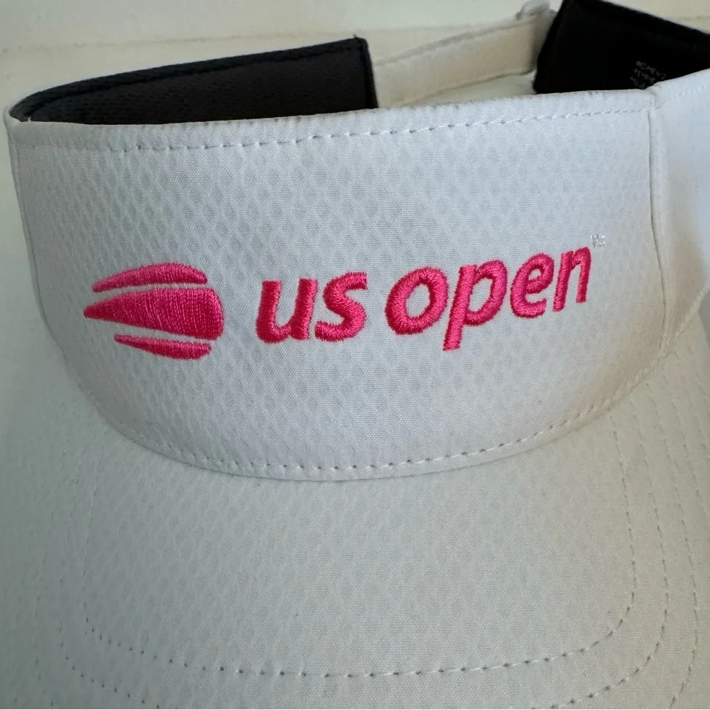 US Open Tennis Women’s Under Armour White Visor Hat with Pink Embroidered Logo
